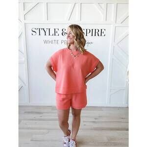 NEW STYLIVE jenny textured lounge shorts in summer peach